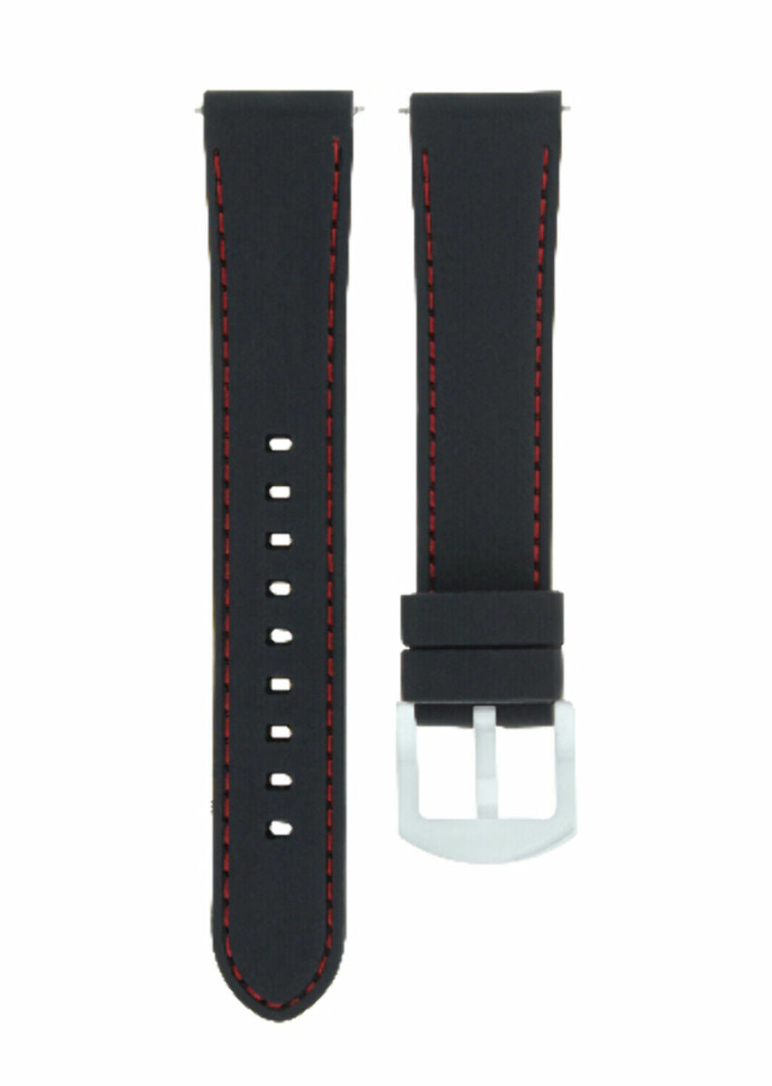 20-22MM SILICONE RUBBER BAND DIVER WATCH STRAP FOR TAG HEUER F1 CHRONO CAC1111-1, Black with Red Stitching