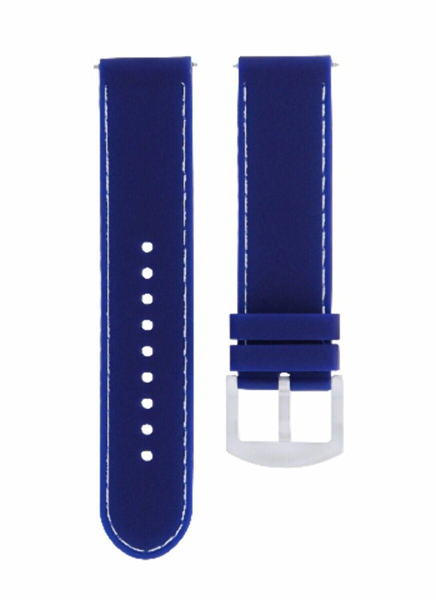 20-22MM SILICONE RUBBER BAND DIVER WATCH STRAP FOR TAG HEUER F1 CHRONO CAC1111-1, Blue with White Stitching, view 4