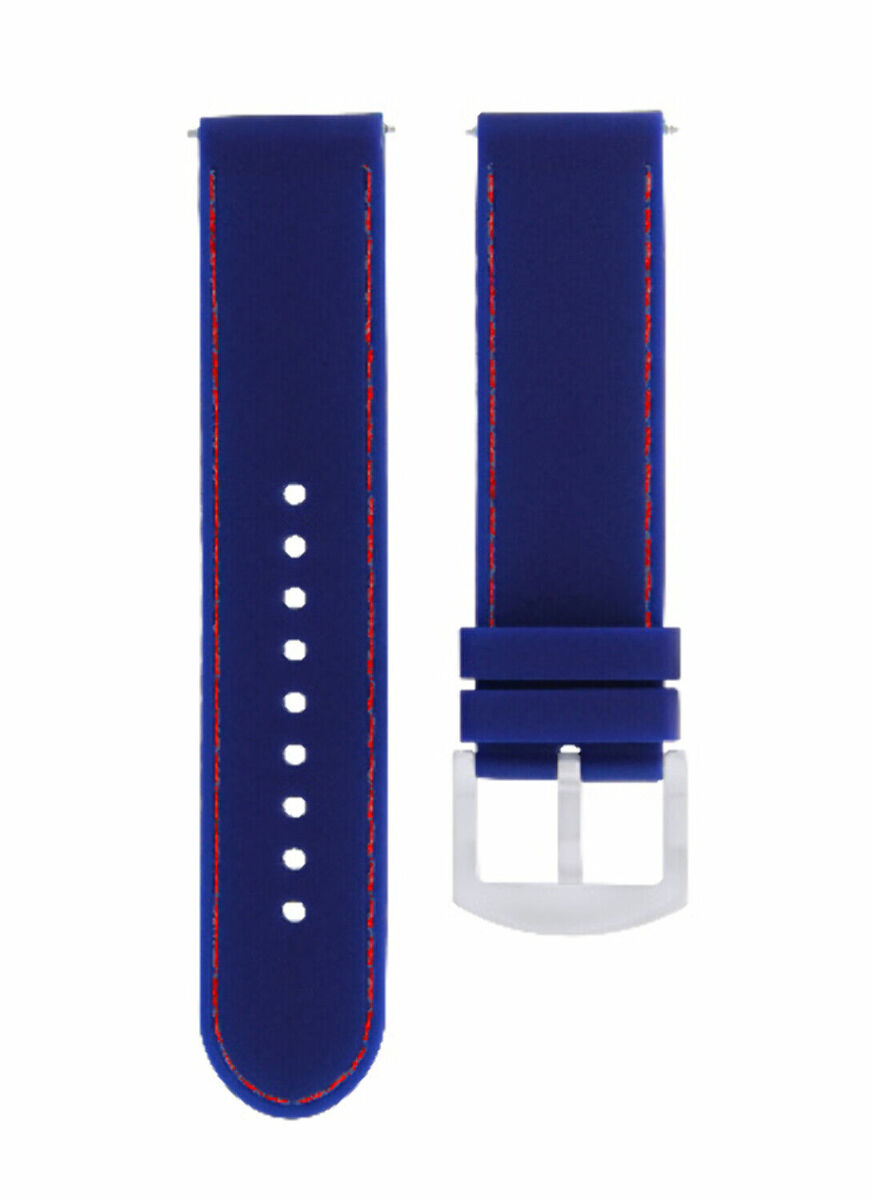 20-22MM SILICONE RUBBER BAND DIVER WATCH STRAP FOR TAG HEUER F1 CHRONO CAC1111-1, Blue with Red Stitching, view 4