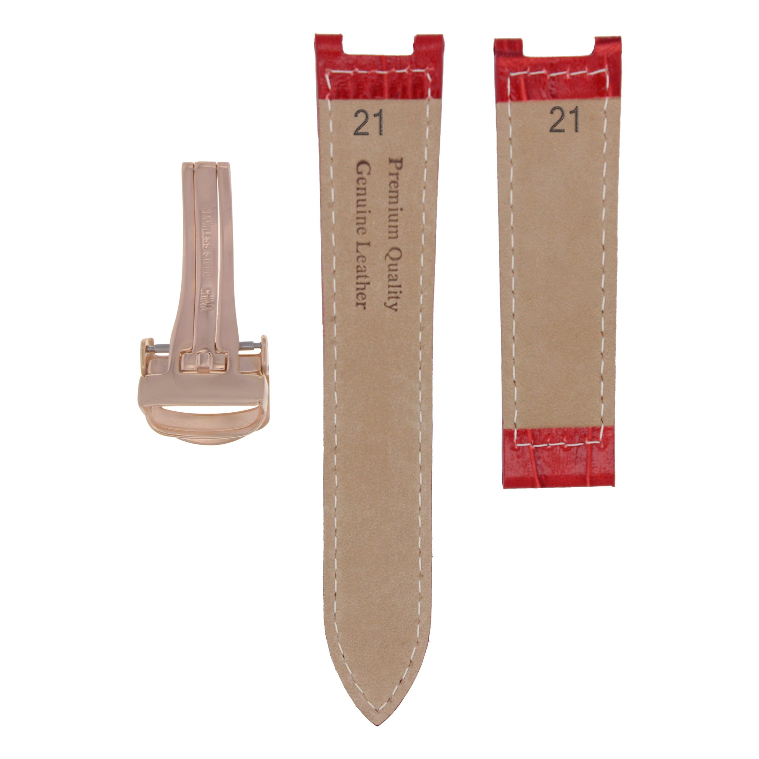 21MM GENUINE LEATHER STRAP BAND FIT FOR CARTIER PASHA DEPLOY CLASP RED ROSE