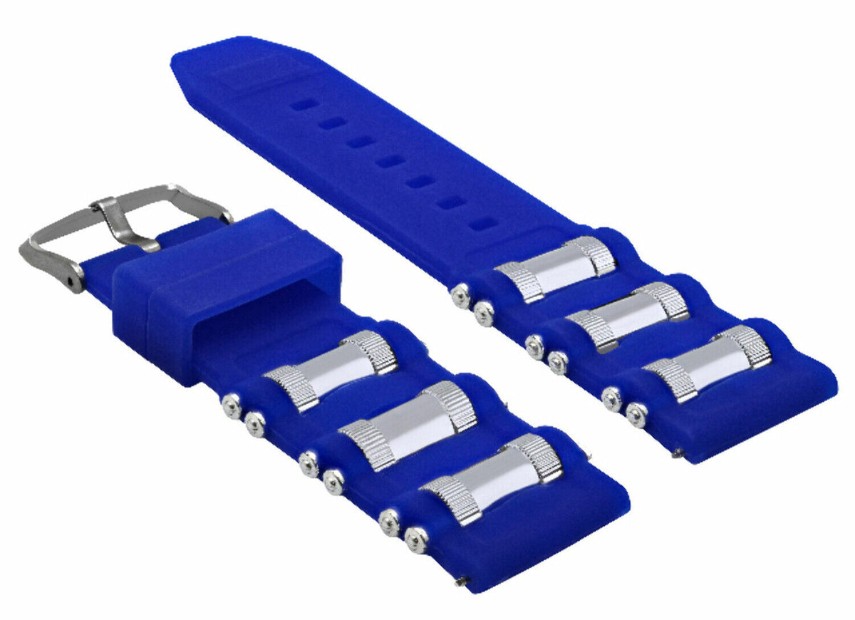 26MM GENUINE SILICONE RUBBER DIVER WATCH BAND STRAP FOR INVICTA EXCURSION 18202, Blue/Silver, view 4