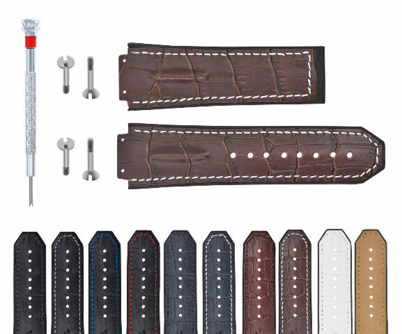 25-28MM LEATHER RUBBER STRAP FOR HUBLOT BIG BANG + 4 SILVER SCREW + SCREWDRIVER
