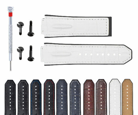 25-28MM LEATHER RUBBER STRAP FOR HUBLOT BIG BANGWITH 4 BLACK SCREW + SCREWDRIVER