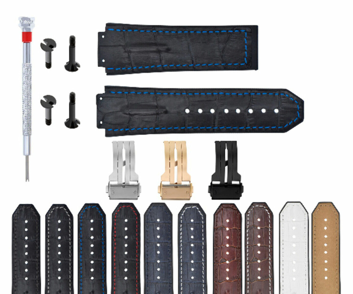 25MM 28MM LEATHER RUBBER STRAP FOR 44-45-48MM HUBLOT BIG BANG KING SCREW COMPLET