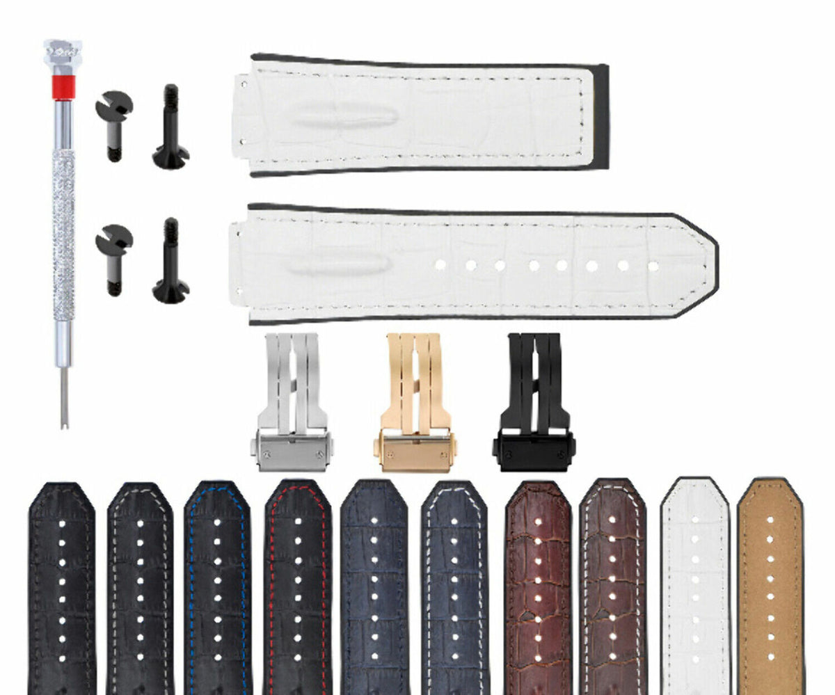 25MM 28MM LEATHER RUBBER STRAP FOR 44-45-48MM HUBLOT BIG BANG KING SCREW COMPLET, White