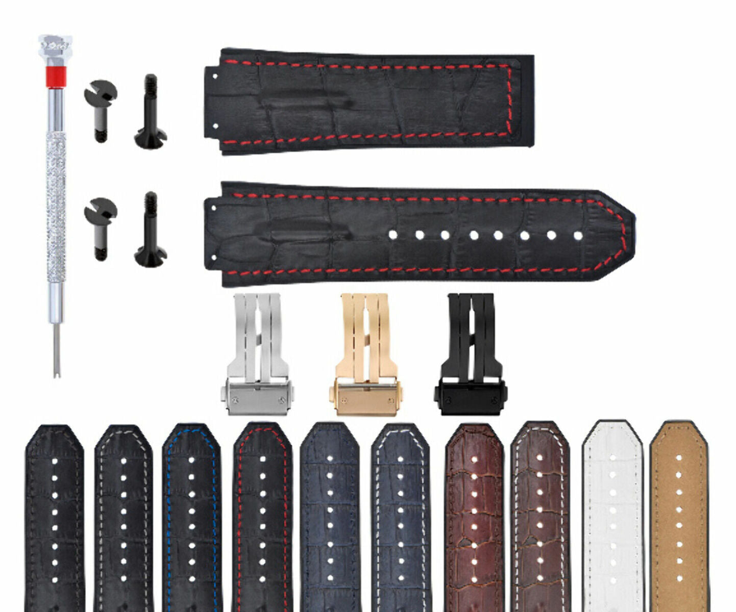 25MM 28MM LEATHER RUBBER STRAP FOR 44-45-48MM HUBLOT BIG BANG KING SCREW COMPLET