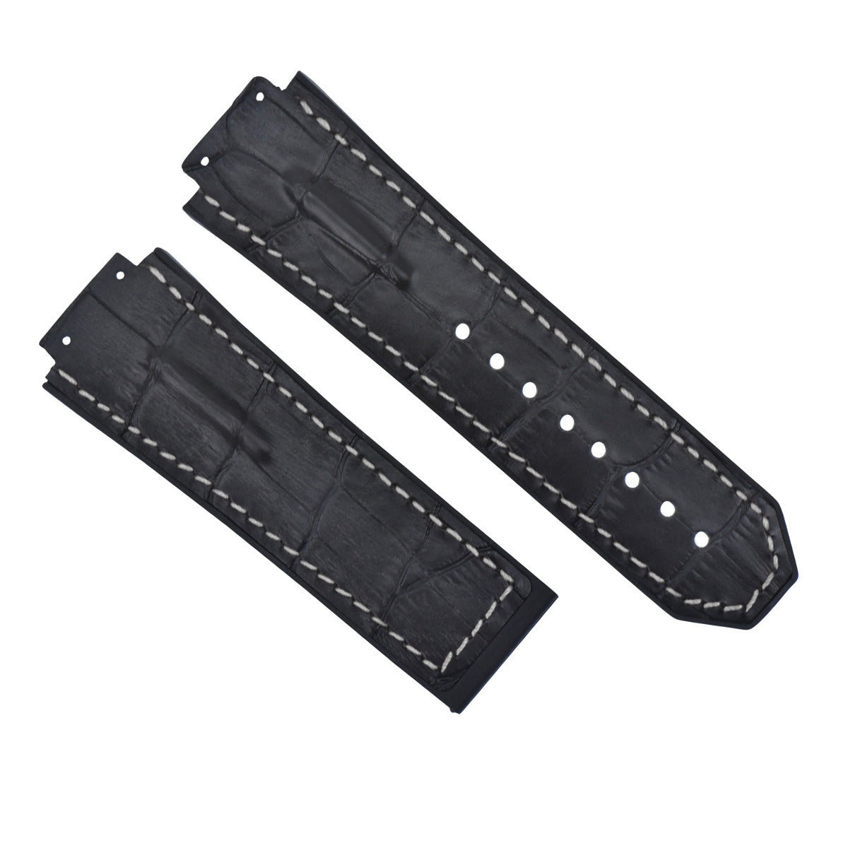 25MM 28MM LEATHER RUBBER STRAP FOR 44-45-48MM HUBLOT BIG BANG KING SCREW COMPLET, Black with Blue Stitching, underside view