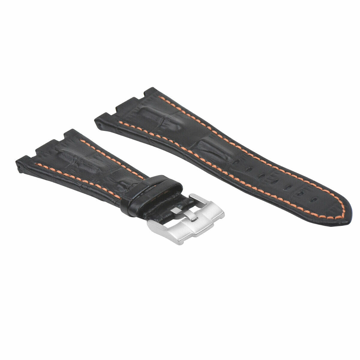 28MM LEATHER WATCH STRAP BAND FOR AP 42MM AUDEMARS PIGUET ROO ROYAL OAK OFFSHORE, Black with Orange Stitching, view 3