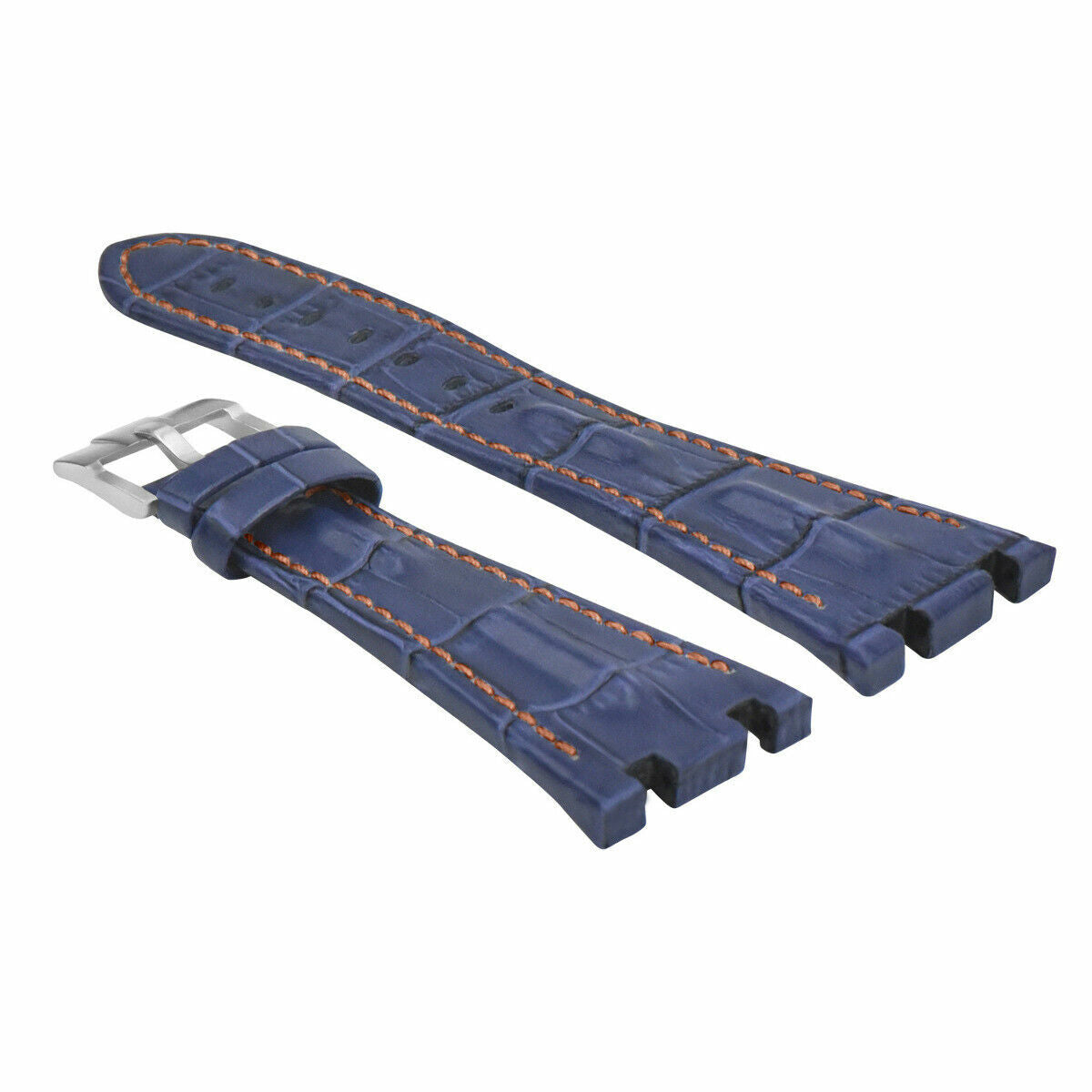 28MM LEATHER WATCH STRAP BAND FOR AP 42MM AUDEMARS PIGUET ROO ROYAL OAK OFFSHORE, Blue with Orange Stitching, view 2