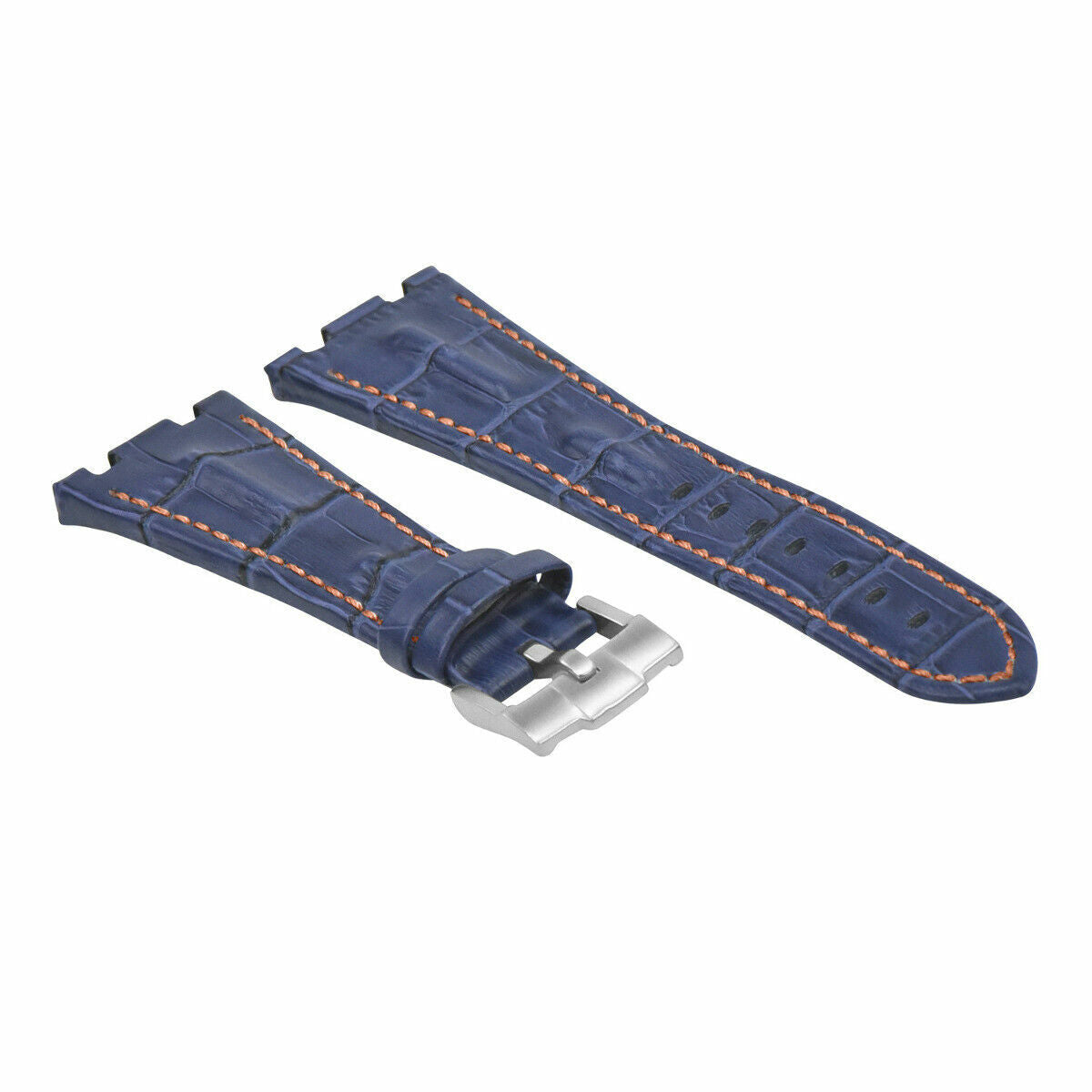 28MM LEATHER WATCH STRAP BAND FOR AP 42MM AUDEMARS PIGUET ROO ROYAL OAK OFFSHORE, Blue with Orange Stitching, view 3
