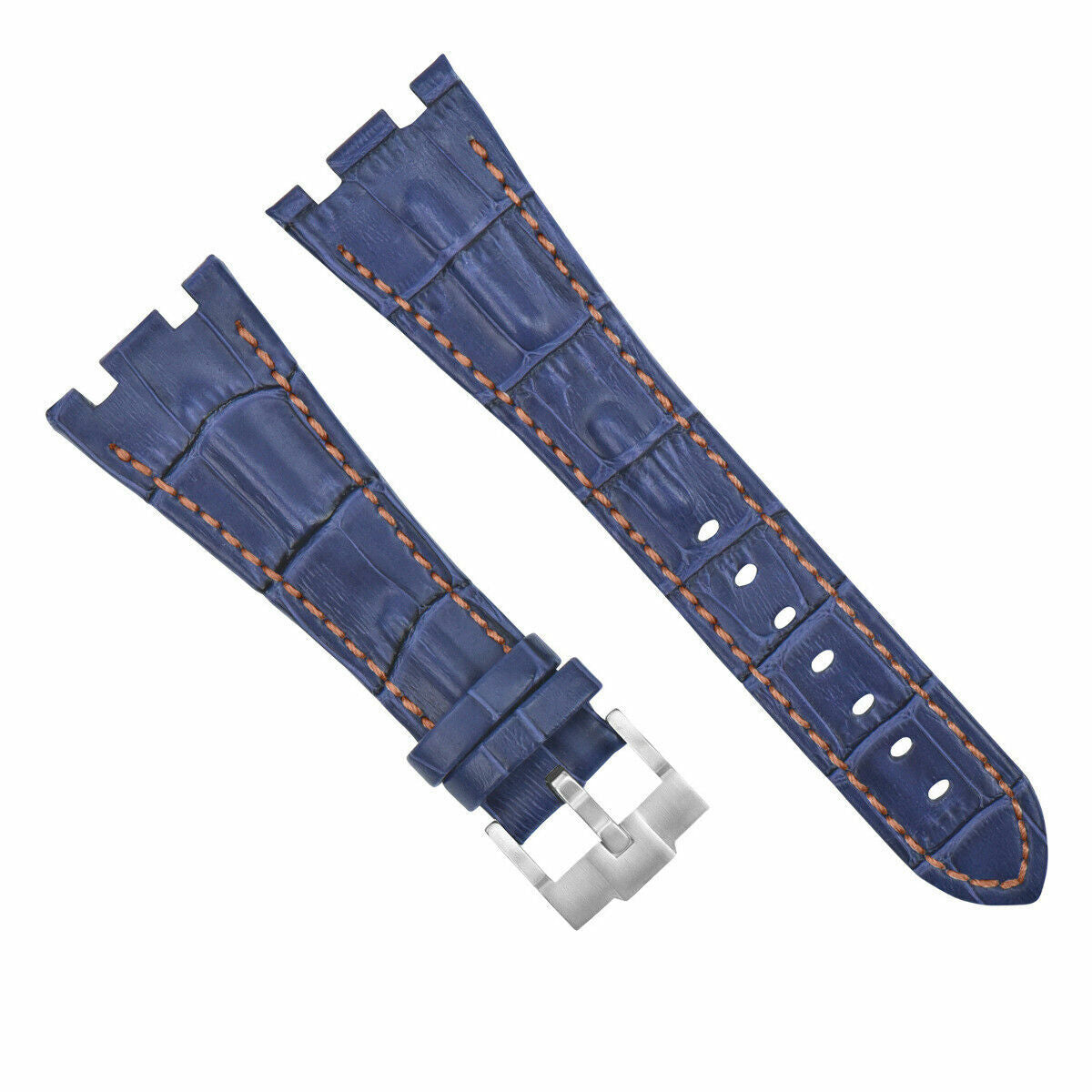 28MM LEATHER WATCH STRAP BAND FOR AP 42MM AUDEMARS PIGUET ROO ROYAL OAK OFFSHORE, Blue with Orange Stitching