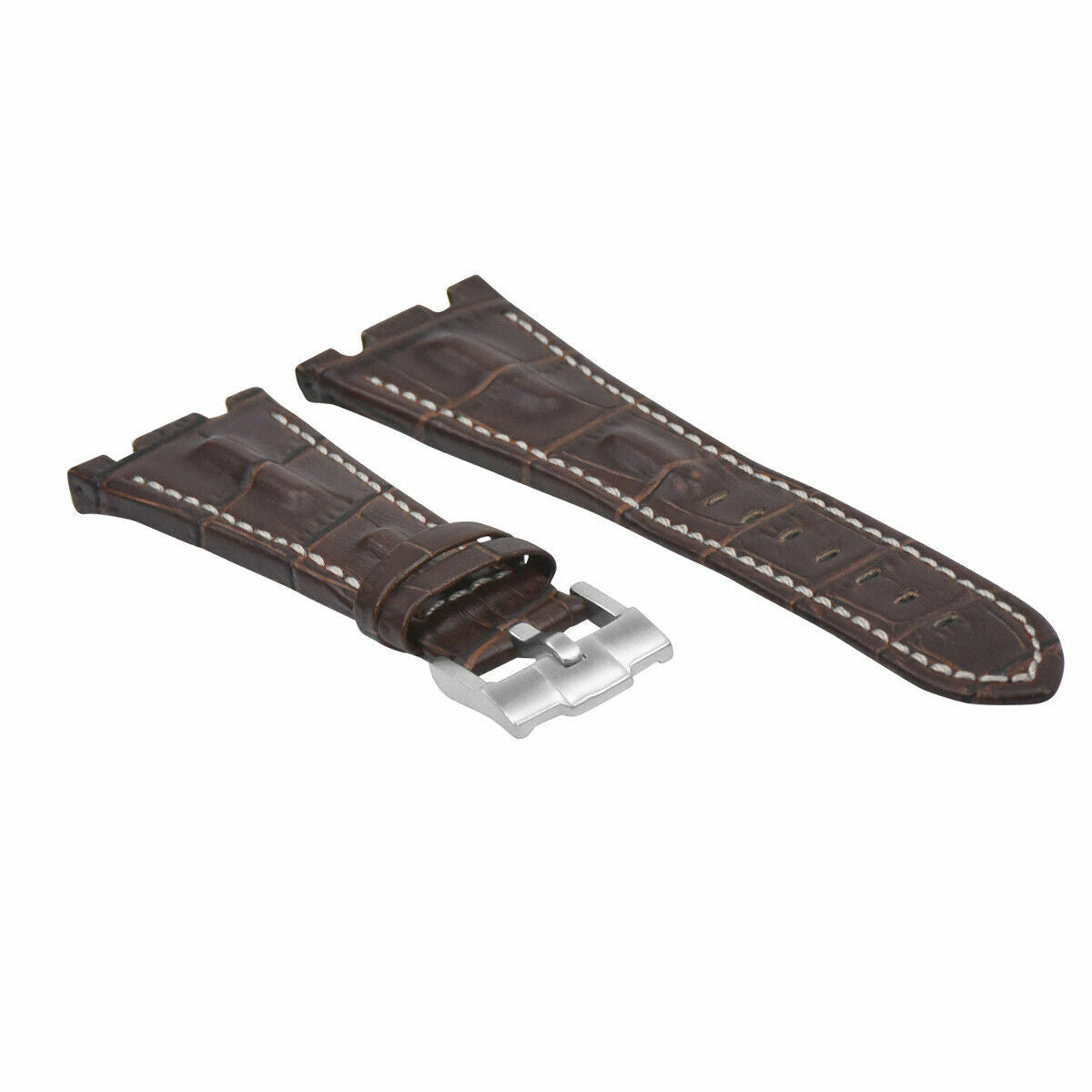 28MM LEATHER WATCH STRAP BAND FOR AP 42MM AUDEMARS PIGUET ROO ROYAL OAK OFFSHORE, Brown with White Stitching, view 3