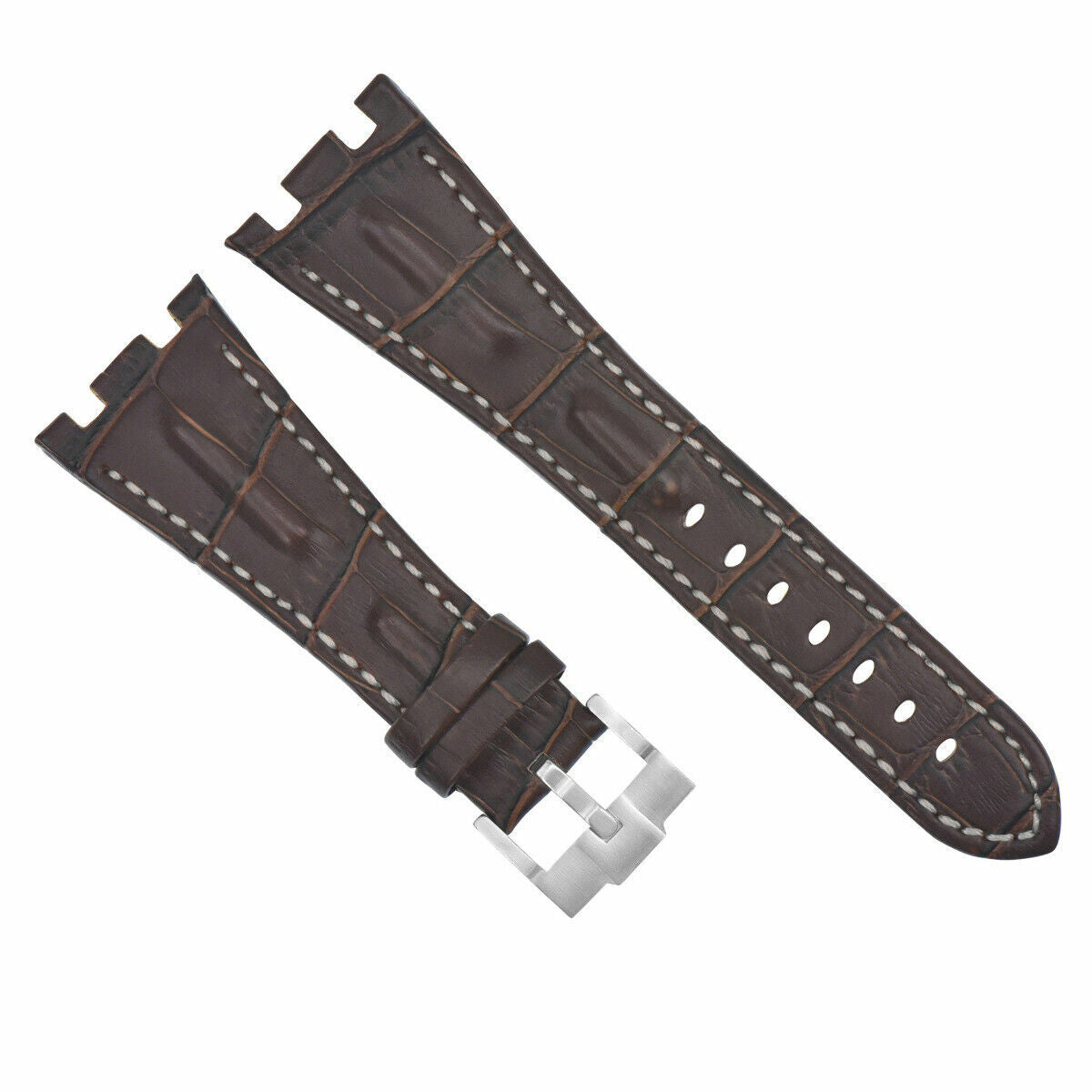 28MM LEATHER WATCH STRAP BAND FOR AP 42MM AUDEMARS PIGUET ROO ROYAL OAK OFFSHORE, Brown with White Stitching