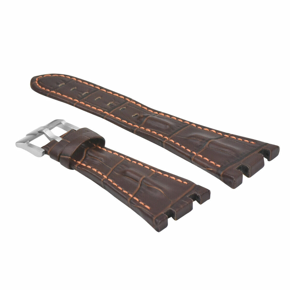 28MM LEATHER WATCH STRAP BAND FOR AP 42MM AUDEMARS PIGUET ROO ROYAL OAK OFFSHORE, Brown with Orange Stitching, underside view