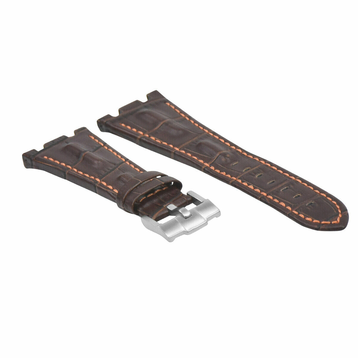 28MM LEATHER WATCH STRAP BAND FOR AP 42MM AUDEMARS PIGUET ROO ROYAL OAK OFFSHORE, Brown with Orange Stitching, view 7