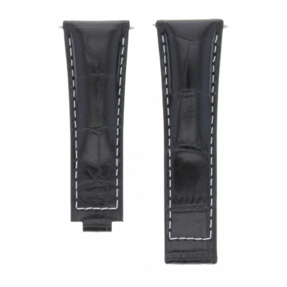 20MM LEATHER ALLIGATOR STRAP BAND CLASP FOR ROLEX DAYTONA 16520,116519 PRESIDENT, Black with White Stitching (Short), view 2