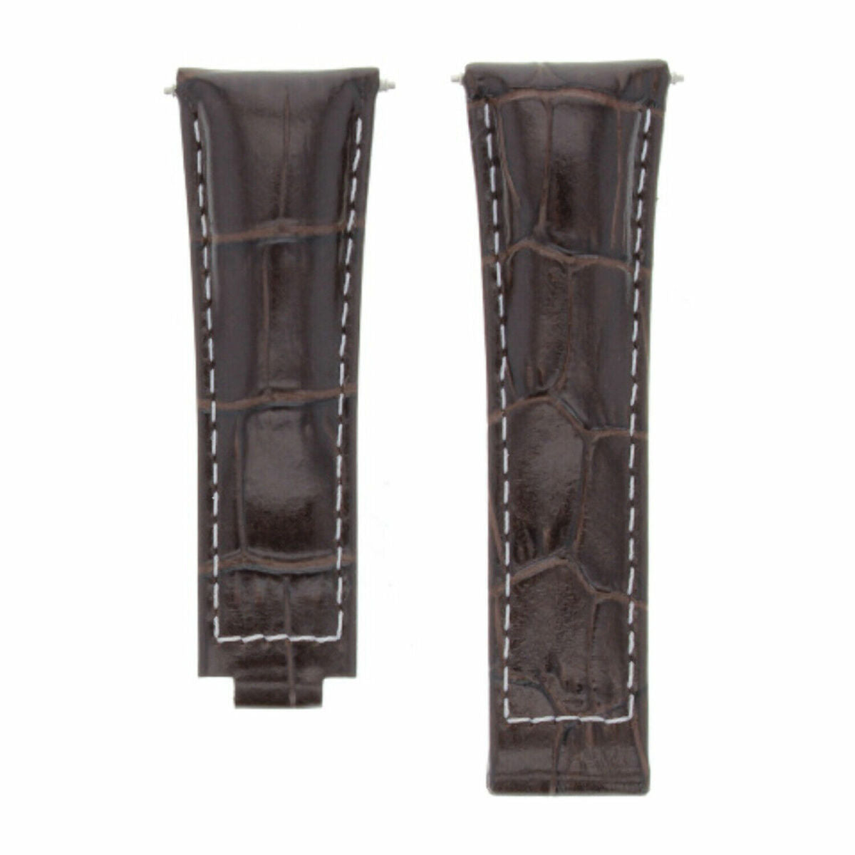 20MM LEATHER ALLIGATOR STRAP BAND CLASP FOR ROLEX DAYTONA 16520,116519 PRESIDENT, Dark Brown with White Stitching (Short), view 2