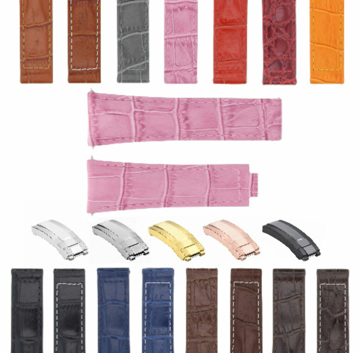 20MM LEATHER ALLIGATOR STRAP BAND CLASP FOR ROLEX DAYTONA 16520,116519 SHORT MEDIUM - Rose