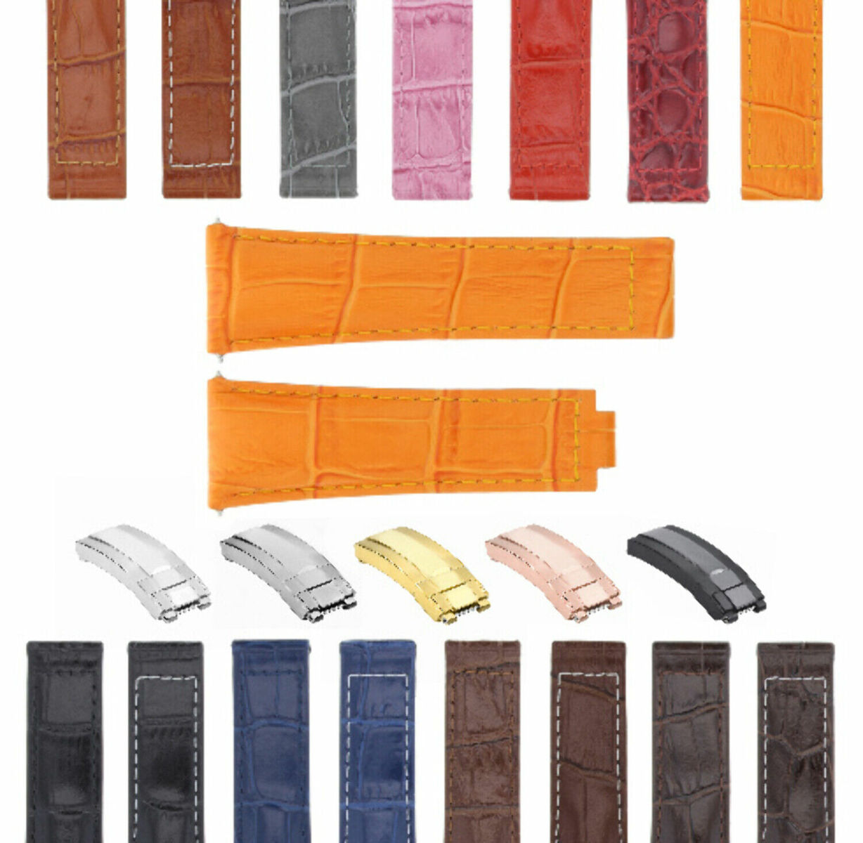 20MM LEATHER ALLIGATOR STRAP BAND CLASP FOR ROLEX DAYTONA 16520,116519 SHORT MEDIUM - Rose