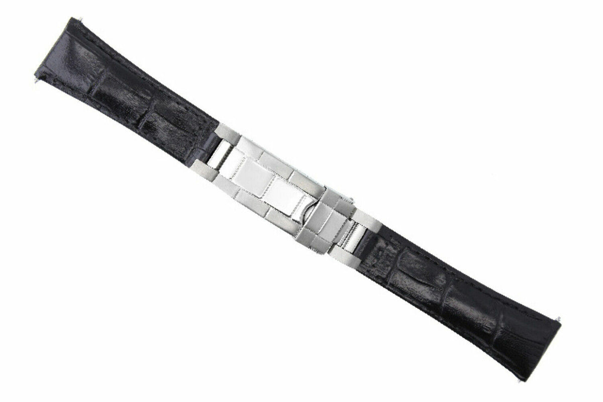 20MM LEATHER WATCH BAND STRAP FOR ROLEX DATEJUST SUBMARINER GMT EXPLORER, Black (Regular), view 2