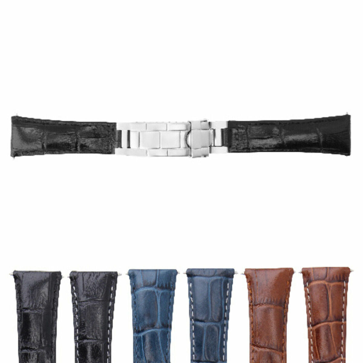 20MM LEATHER WATCH BAND STRAP FOR ROLEX DATEJUST SUBMARINER GMT EXPLORER, Black (Regular)