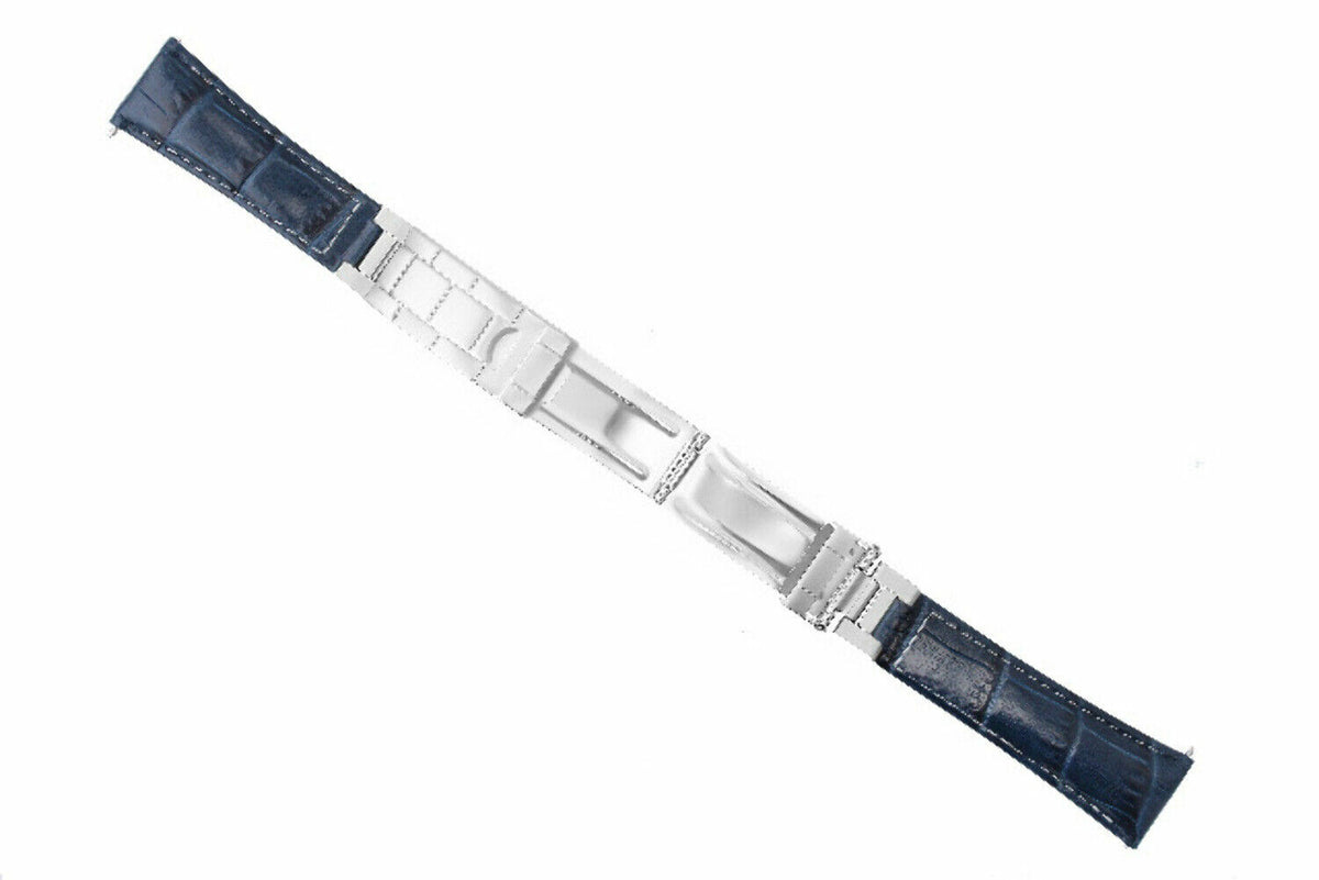 20MM LEATHER WATCH BAND STRAP FOR ROLEX DATEJUST SUBMARINER GMT EXPLORER, Blue White Stitching (Regular), view 2