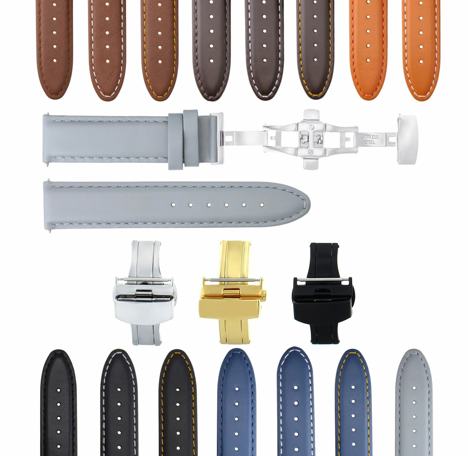 SMOOTH LEATHER WATCH BAND STRAP FOR TISSOT WATCH DEPLOYMENT - 22MM