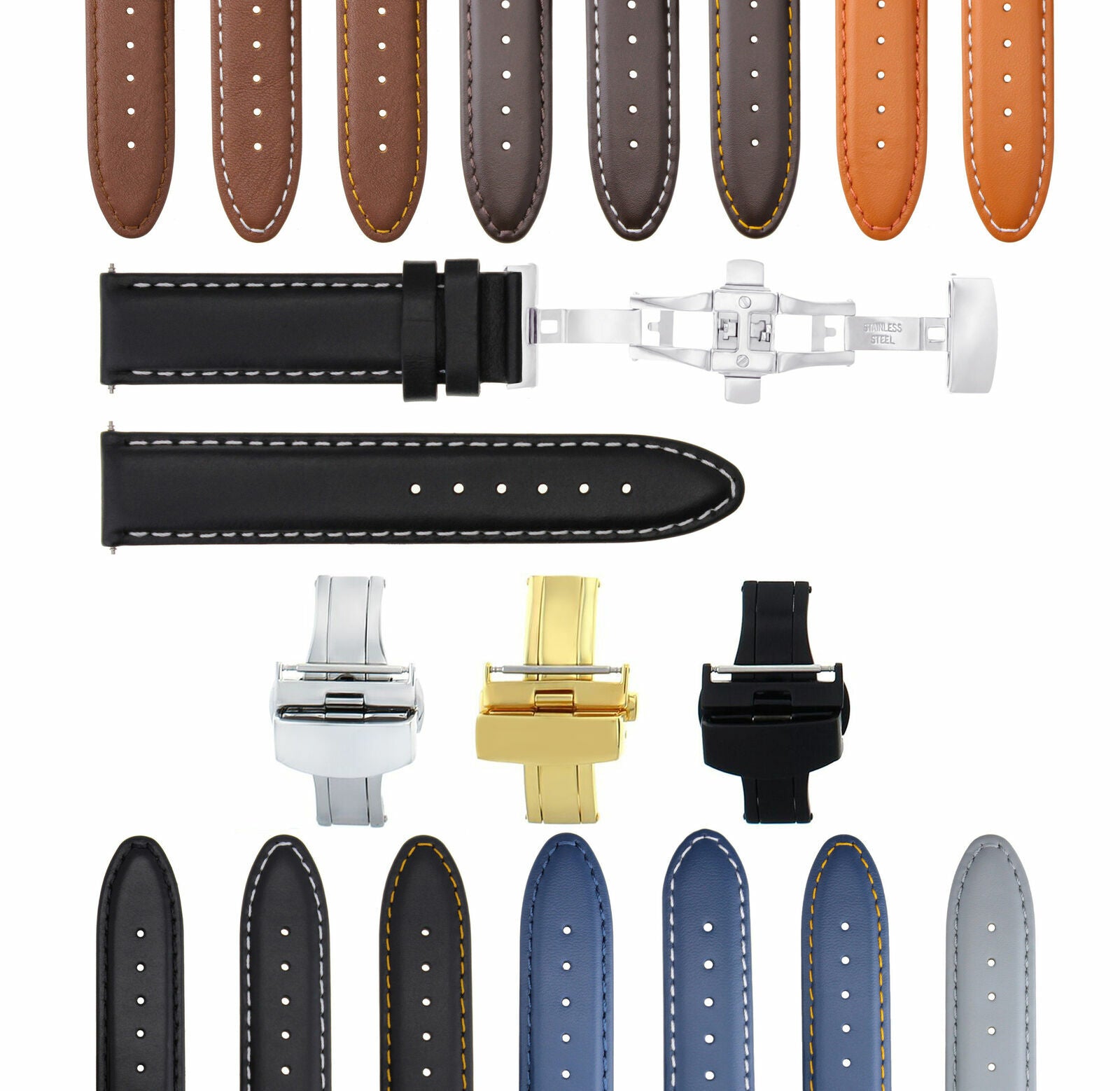 SMOOTH LEATHER WATCH BAND STRAP FOR TISSOT WATCH DEPLOYMENT - 22MM