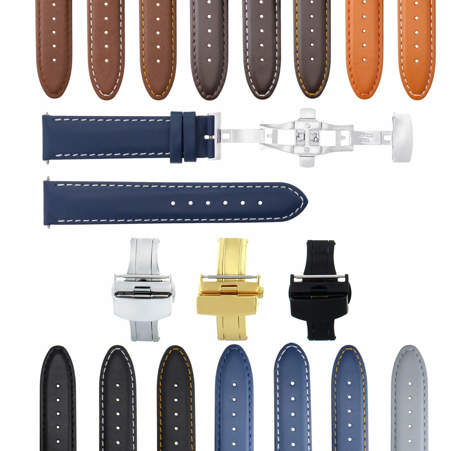 SMOOTH LEATHER WATCH BAND STRAP FOR TISSOT WATCH DEPLOYMENT - 20MM