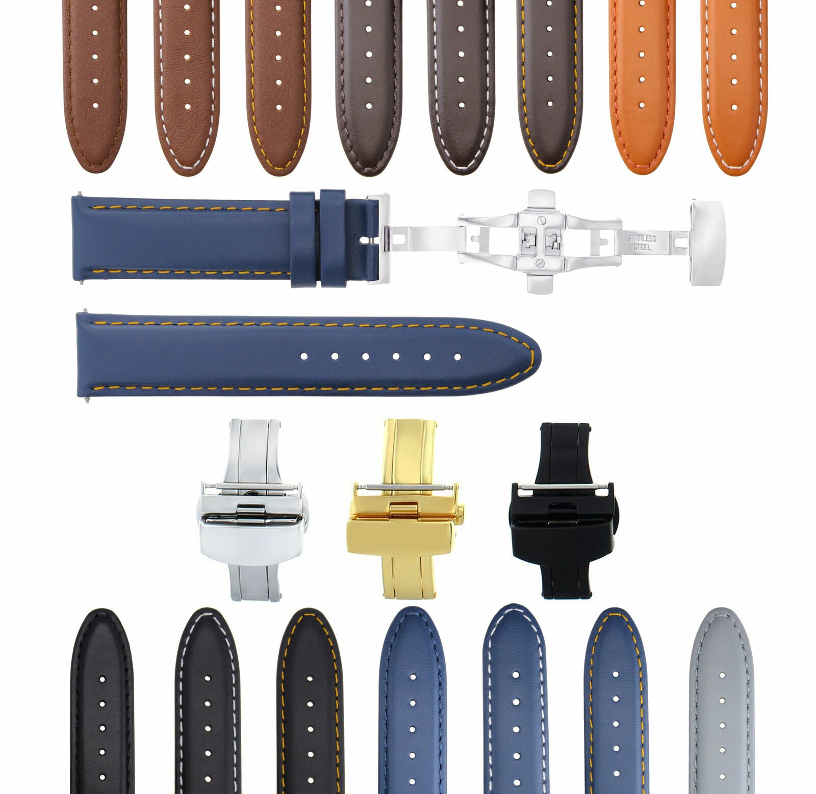 SMOOTH LEATHER WATCH BAND STRAP FOR TISSOT WATCH DEPLOYMENT - 20MM