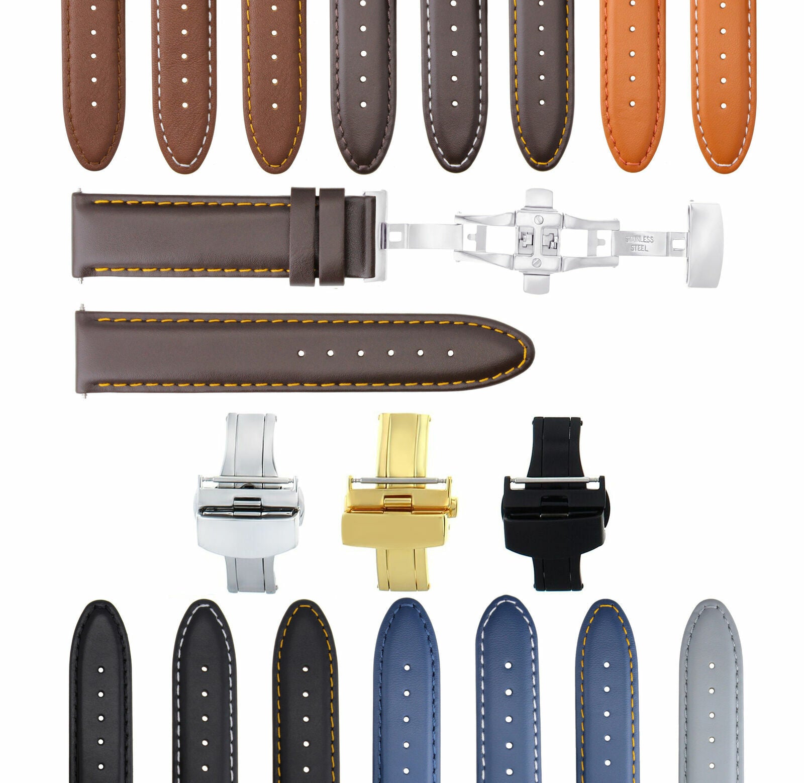 SMOOTH LEATHER WATCH BAND STRAP FOR TISSOT WATCH DEPLOYMENT - 20MM