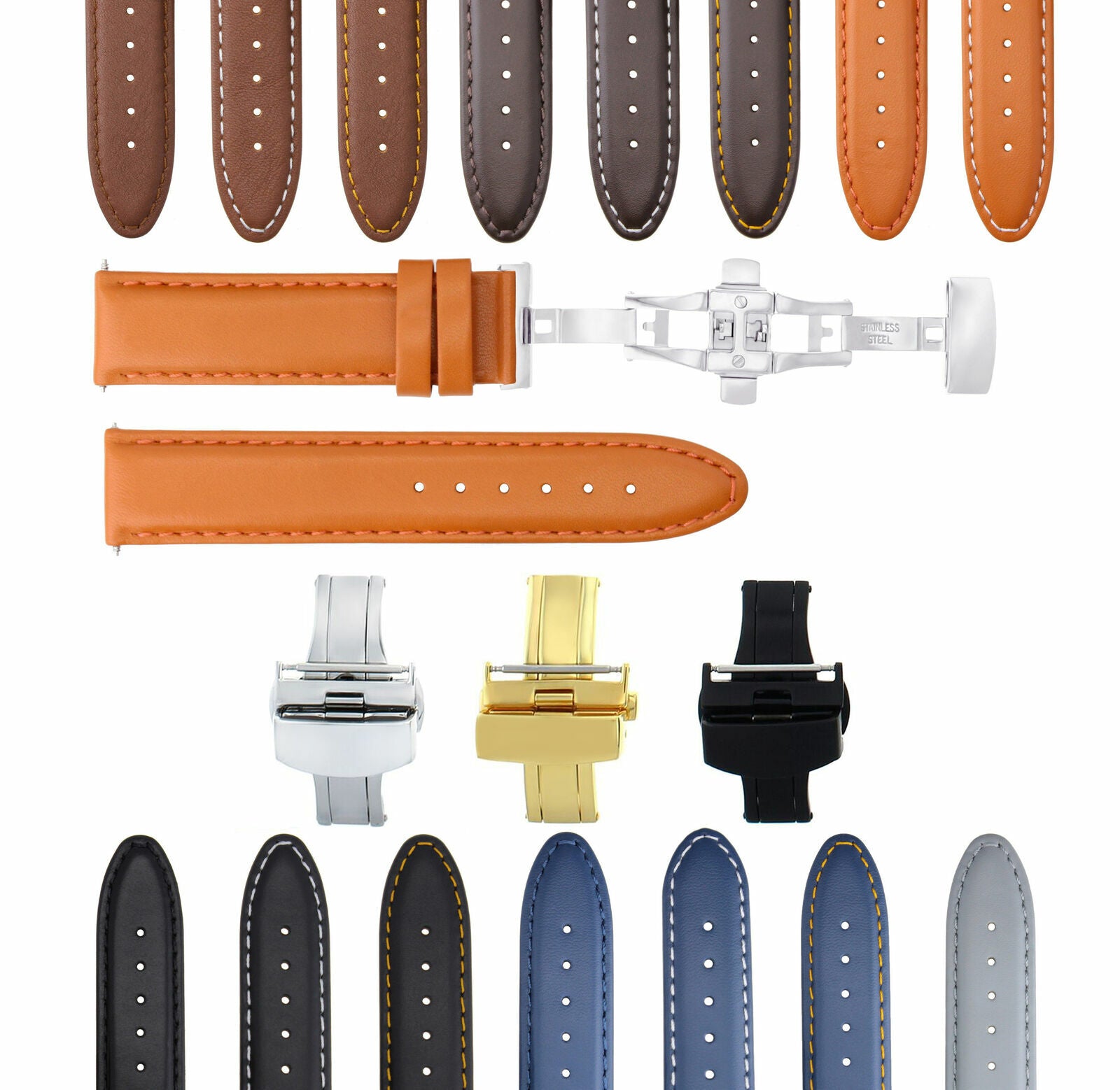 SMOOTH LEATHER WATCH BAND STRAP FOR TISSOT WATCH DEPLOYMENT - 20MM
