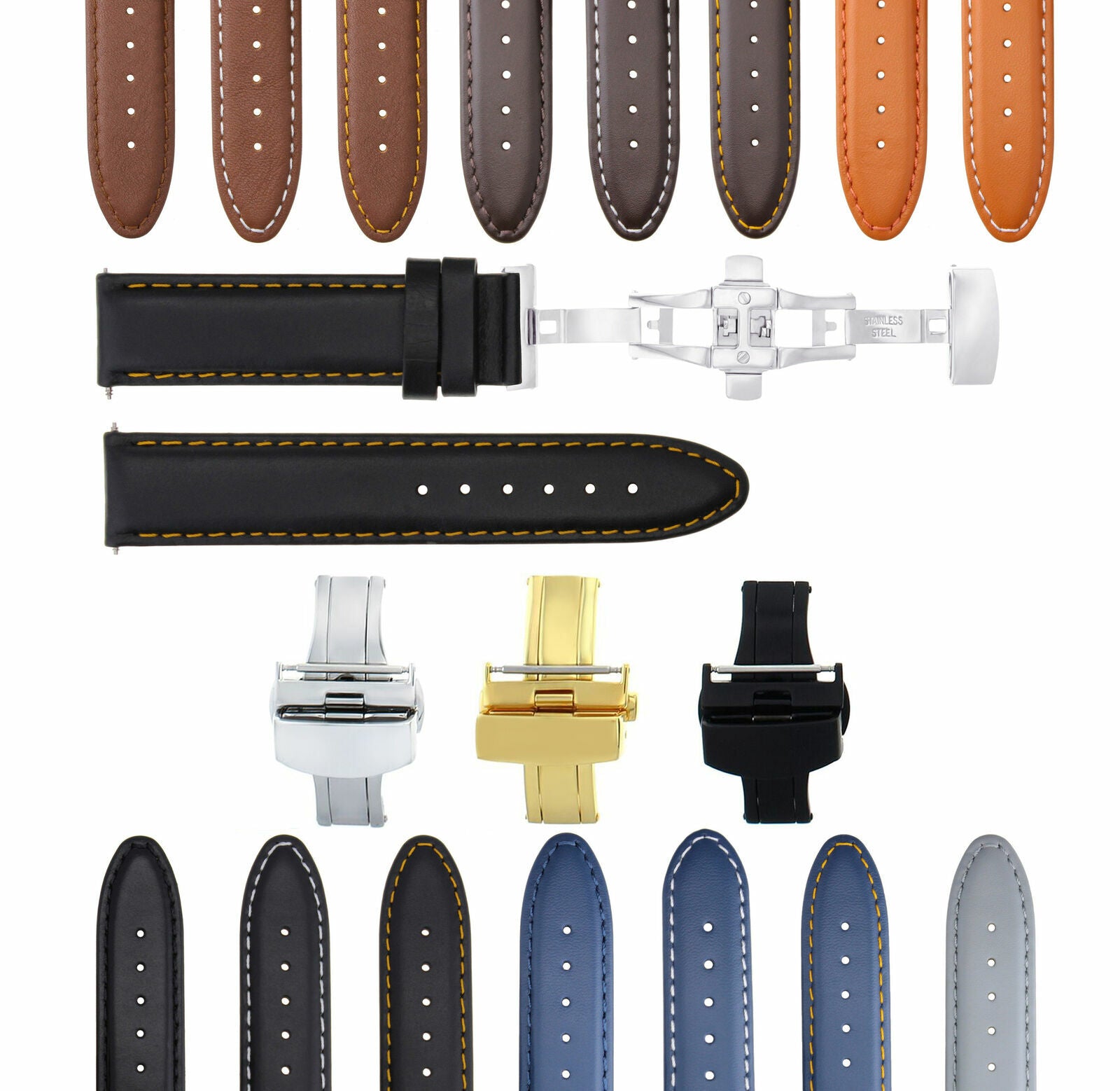 SMOOTH LEATHER WATCH BAND STRAP FOR TISSOT WATCH DEPLOYMENT - 22MM