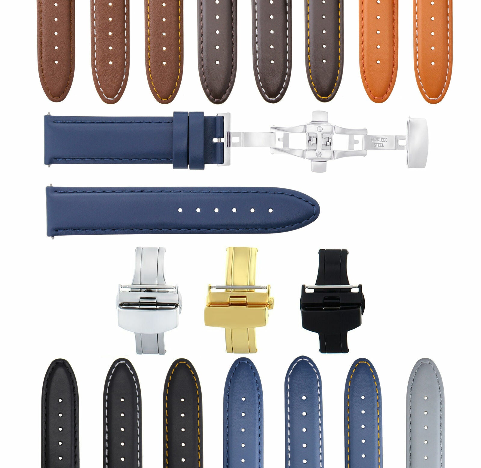SMOOTH LEATHER WATCH BAND STRAP FOR TISSOT WATCH DEPLOYMENT - 22MM