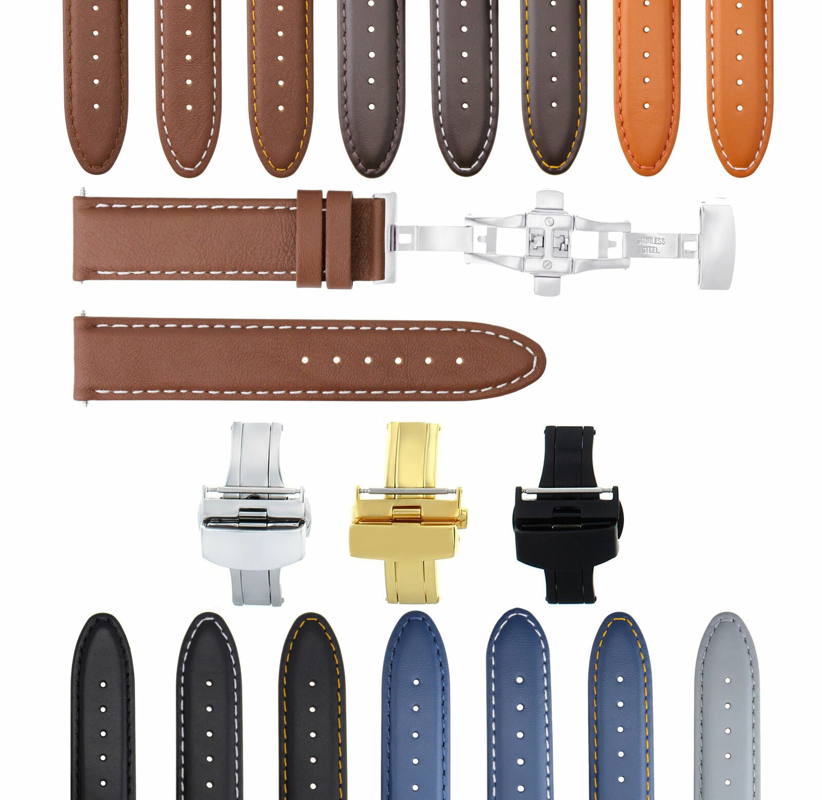 SMOOTH LEATHER WATCH BAND STRAP FOR TISSOT WATCH DEPLOYMENT - 22MM