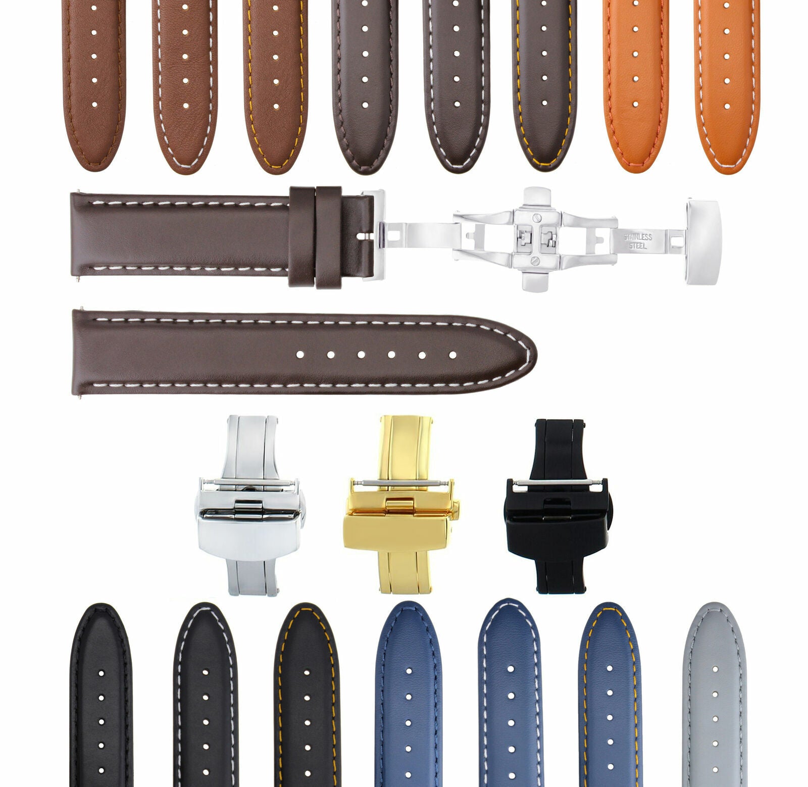 SMOOTH LEATHER WATCH BAND STRAP FOR TISSOT WATCH DEPLOYMENT - 22MM