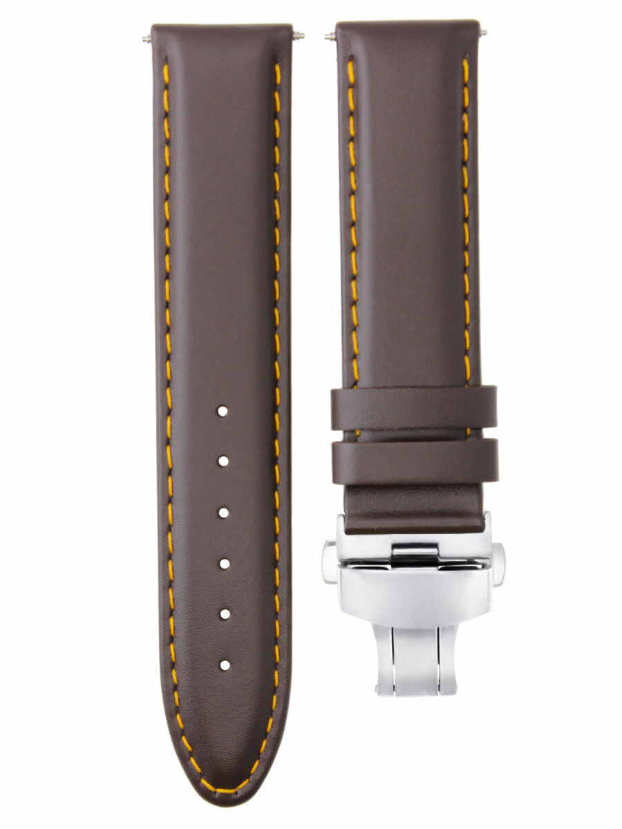 19MM & 20MM SMOOTH LEATHER WATCH BAND STRAP FOR ROLEX DATE OR DATEJUST WATCH, Dark Brown Orange Stitching, view 2