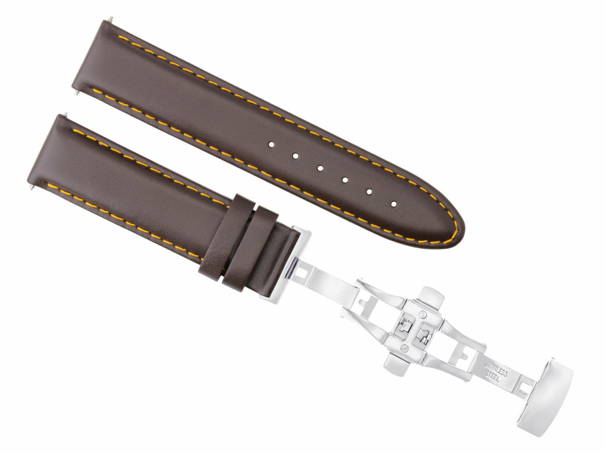 19MM & 20MM SMOOTH LEATHER WATCH BAND STRAP FOR ROLEX DATE OR DATEJUST WATCH, Dark Brown Orange Stitching, view 3