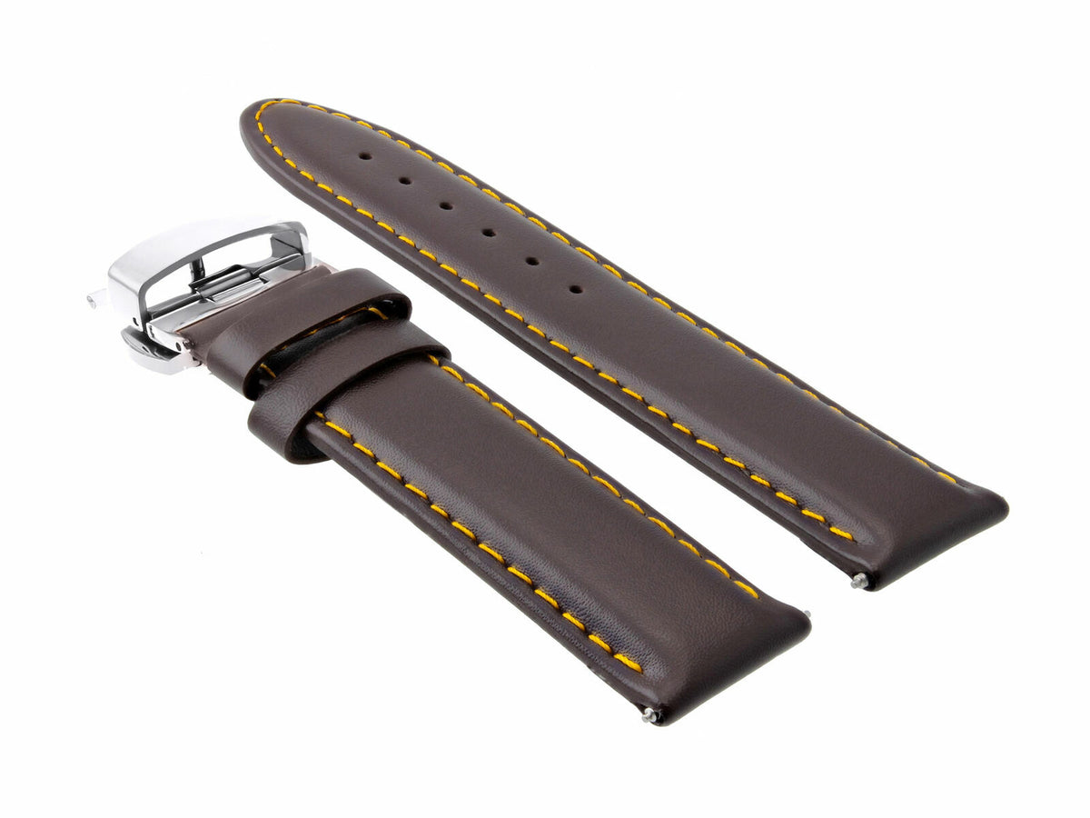 19MM & 20MM SMOOTH LEATHER WATCH BAND STRAP FOR ROLEX DATE OR DATEJUST WATCH, Dark Brown Orange Stitching, view 4