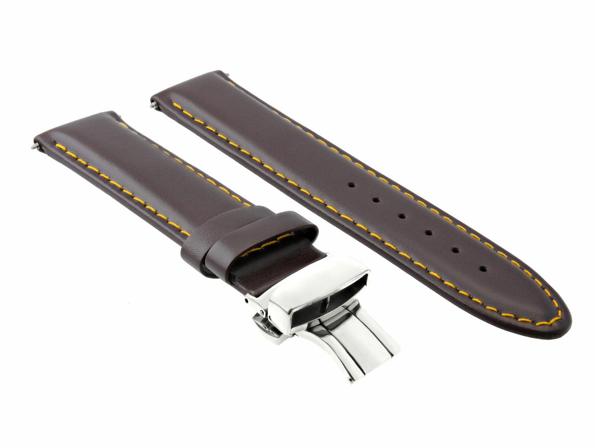19MM & 20MM SMOOTH LEATHER WATCH BAND STRAP FOR ROLEX DATE OR DATEJUST WATCH, Dark Brown Orange Stitching, front view