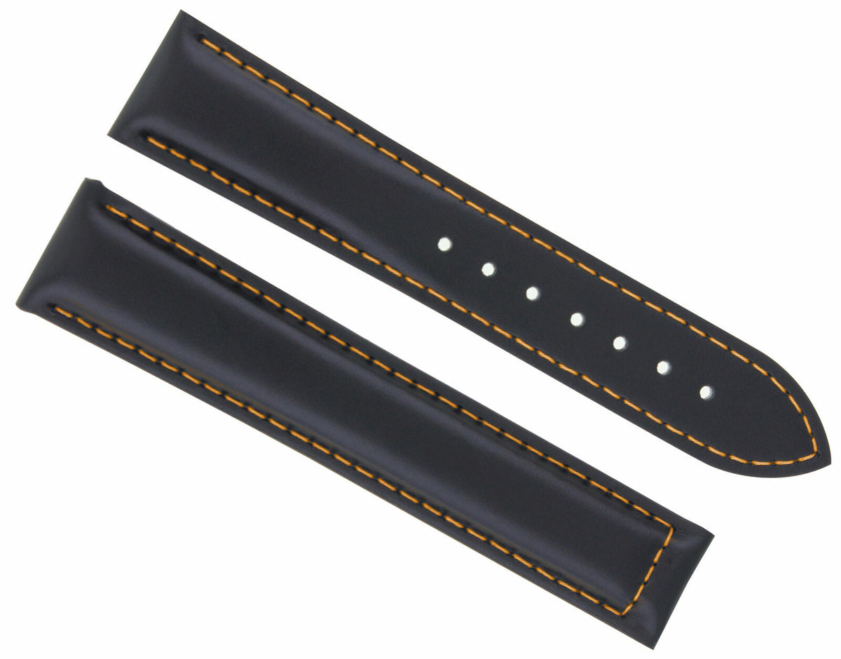 18MM-24MM GENUINE LEATHER WATCH BAND STRAP WITH CLASP FOR UNIVERSAL WATCH BAND, Black with Orange Stitching, view 3
