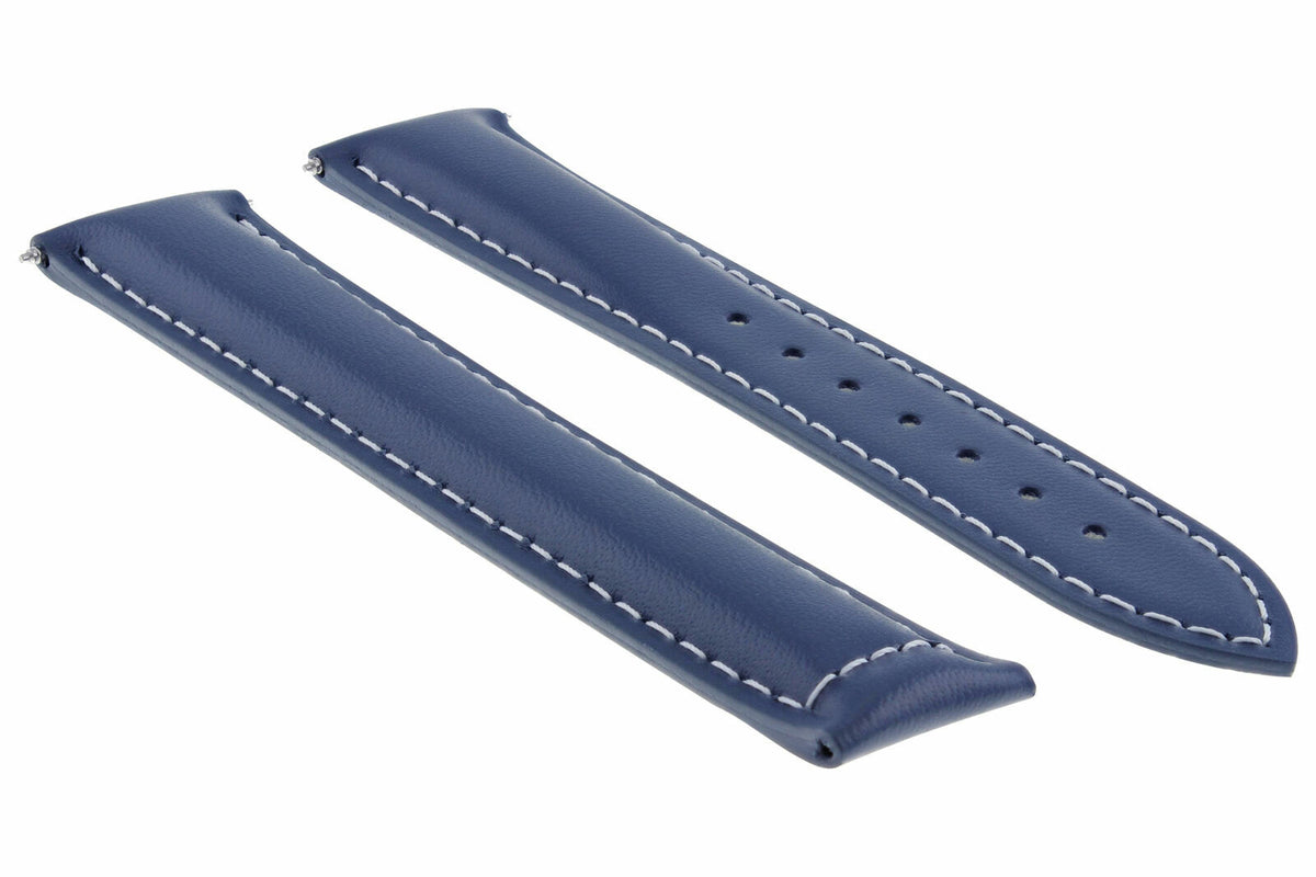 18MM-24MM GENUINE LEATHER WATCH BAND STRAP WITH CLASP FOR UNIVERSAL WATCH BAND, Blue with White Stitching, front view