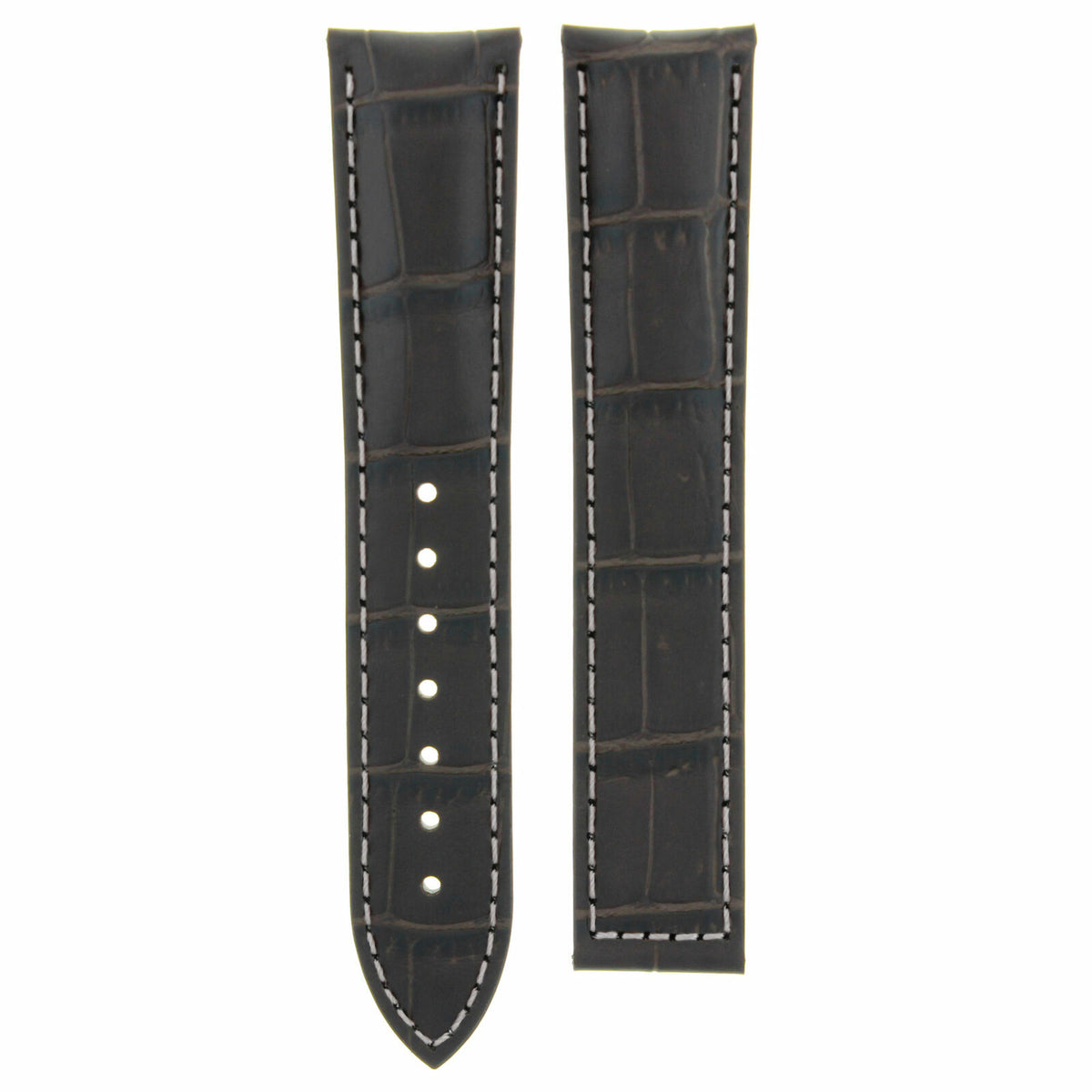 18MM 19MM 20MM 22MM 24MM REPLACEMENT LEATHER STRAP FOR UNIVERSAL WATCH BAND - Silver - Polished, Dark Brown White Stitching, view 2