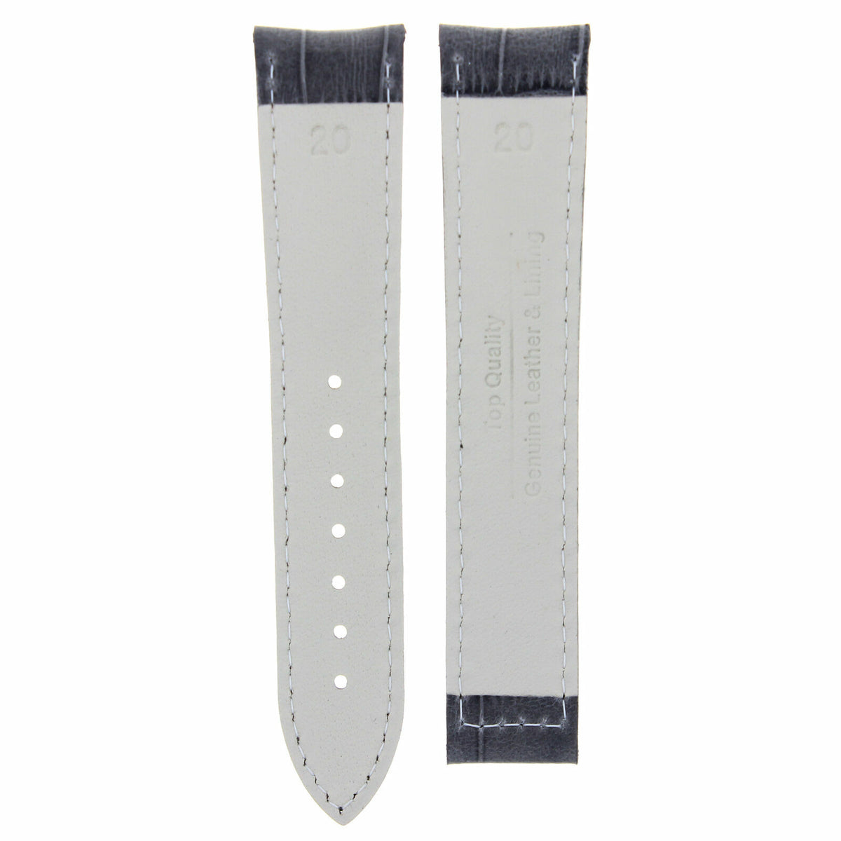 17-18-19-20-21-22-23-24MM GENUINE LEATHER WATCH BAND STRAP FOR TISSOT WATCH - Dark Brown with White Stitching, Gray with White Stitching, underside view