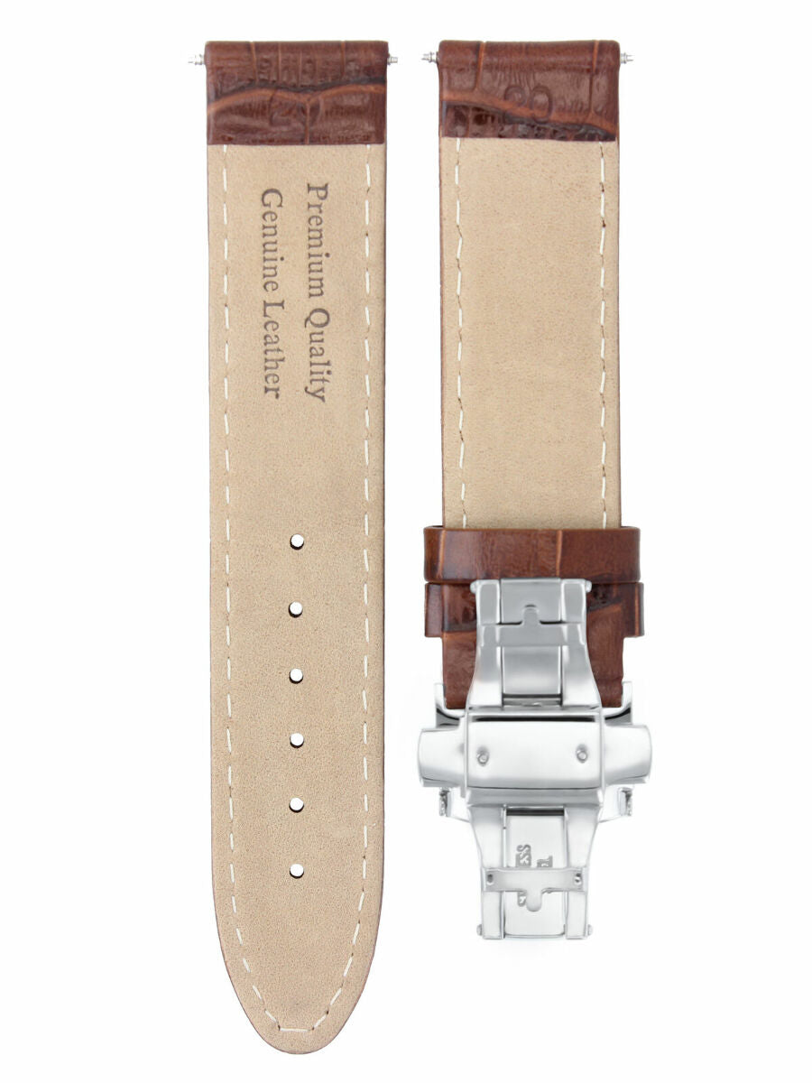 LEATHER WATCH BAND STRAP FOR LONGINES WATCH DEPLOYMENT CLASP - 24MM