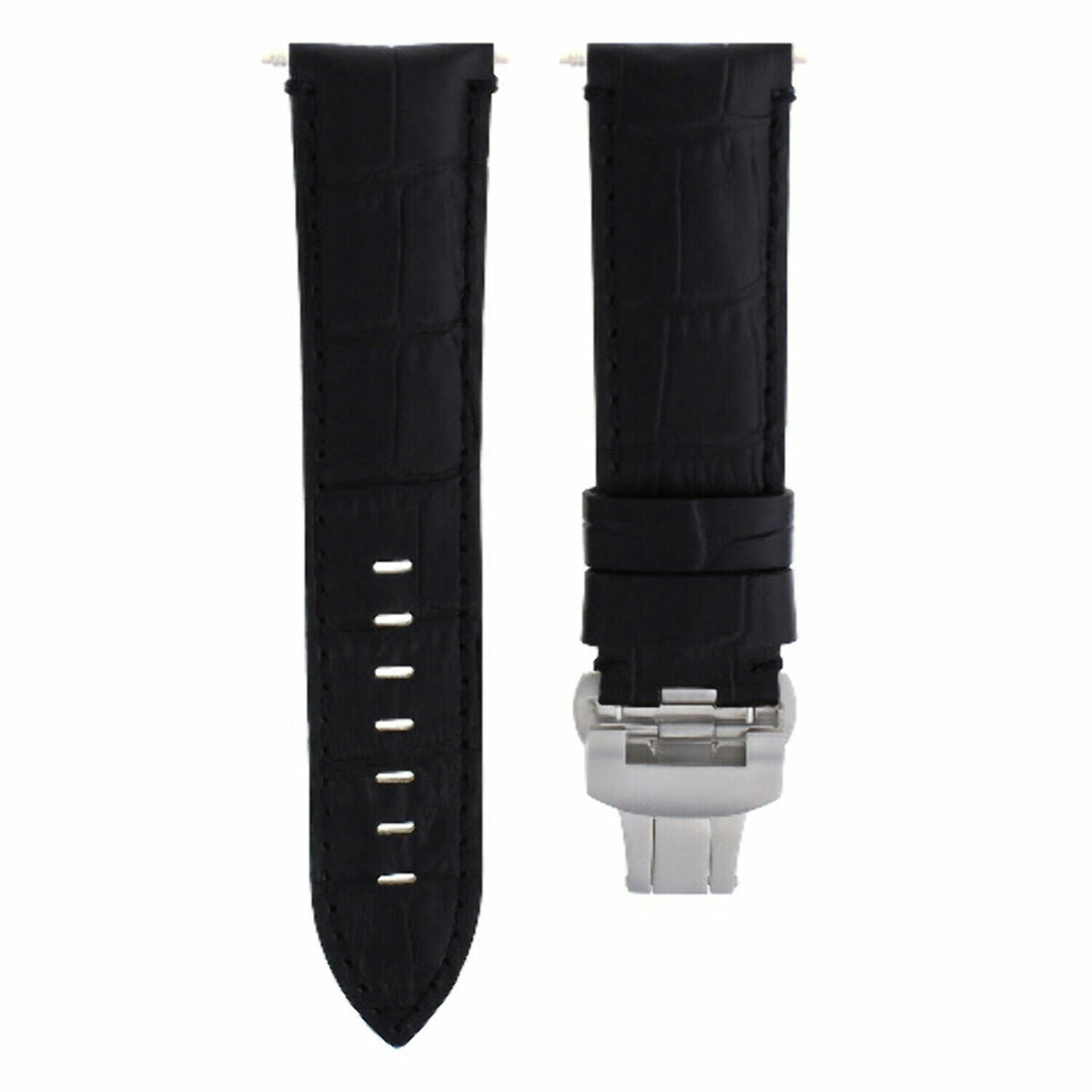 22MM-24MM GENUINE REPLACEMENT ITALIAN LEATHER STRAP FOR UNIVERSAL WATCH BAND, Black, view 2