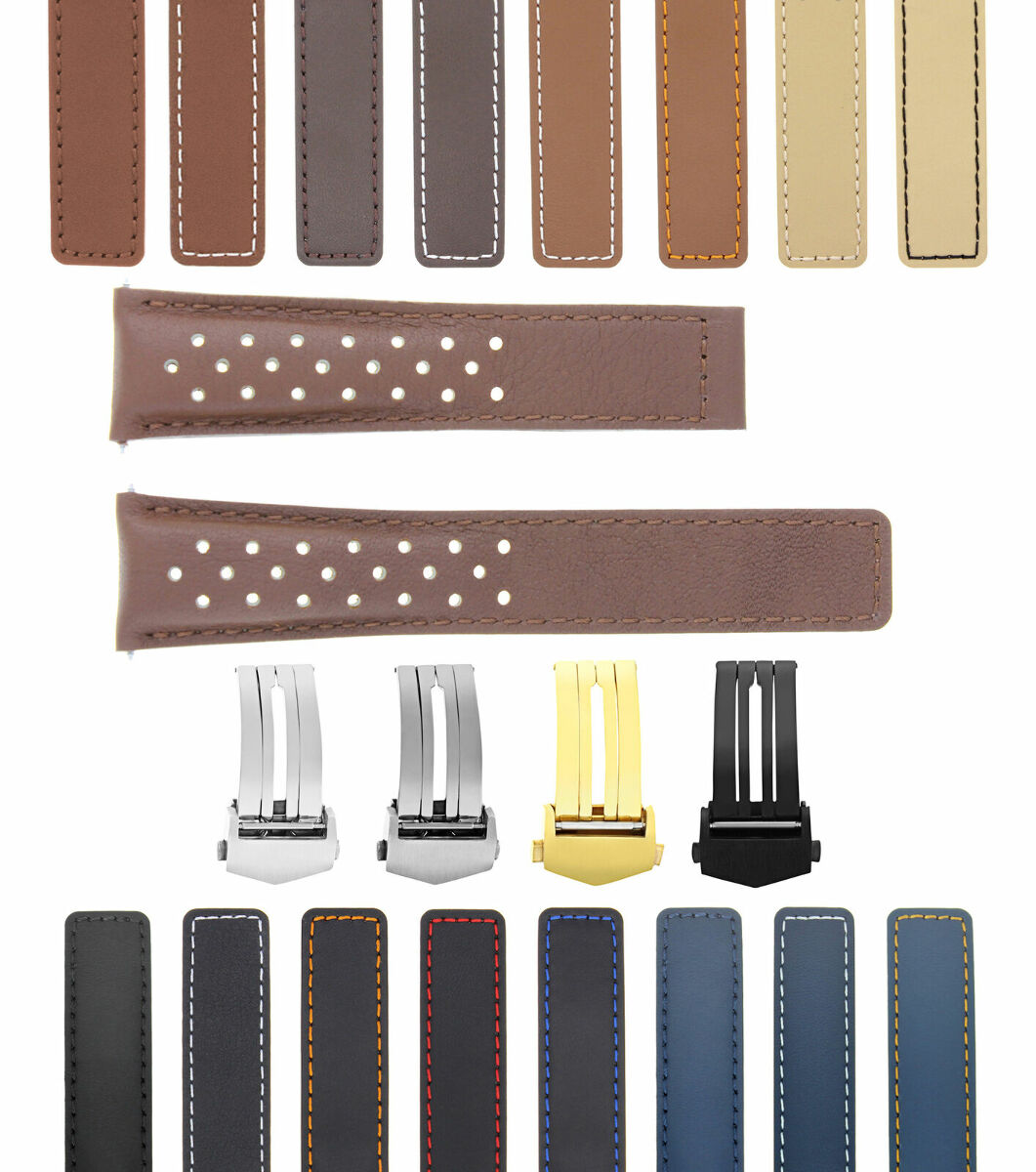 LEATHER WATCH BAND STRAP FOR ORIS ARTIX SPORT PERFORATED + D/CLASP - 20MM