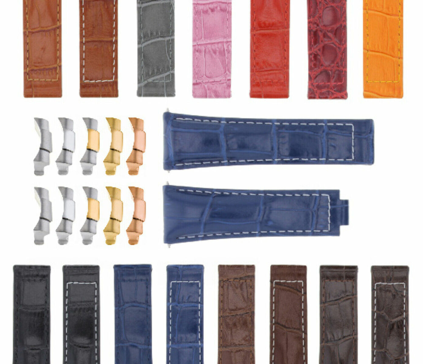 20MM ALLIGATOR LEATHER STRAP BAND FITS FOR ROLEX SUBMARINER, GMT, DATEJUST WATCH - TWO - TONE