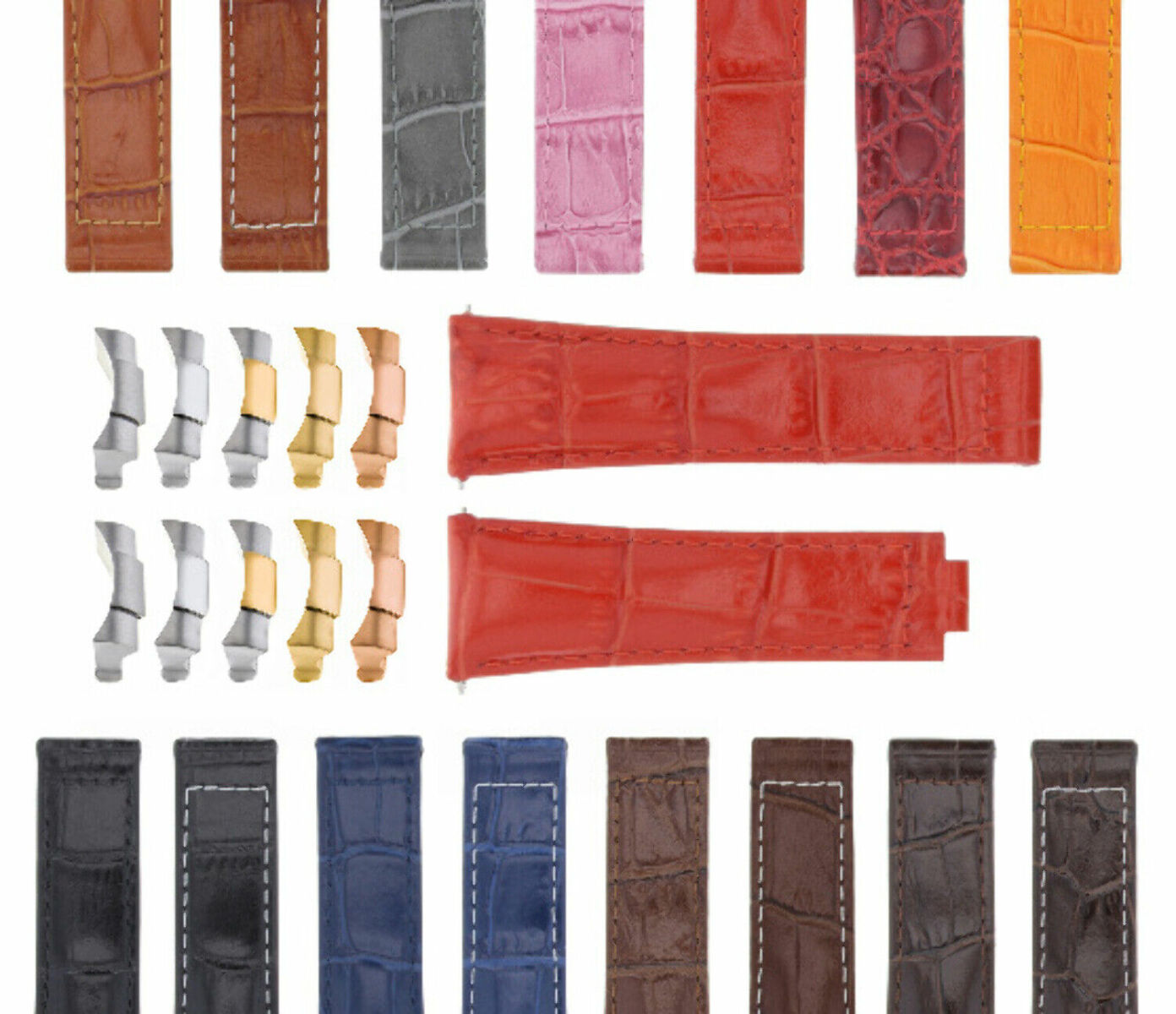 20MM ALLIGATOR LEATHER STRAP BAND FITS FOR ROLEX SUBMARINER, GMT, DATEJUST WATCH - TWO - TONE