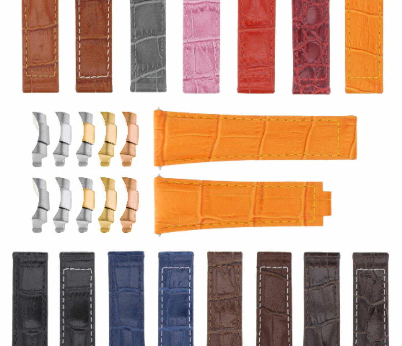 20MM ALLIGATOR LEATHER STRAP BAND FITS FOR ROLEX SUBMARINER, GMT, DATEJUST WATCH - TWO - TONE